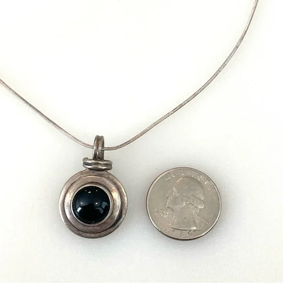 925 Sterling Silver Natural Black Onyx Navajo Southwest Pendant Necklace - Picture 6 of 7